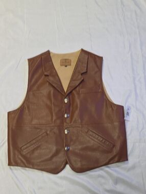 Corona Men's Brown Leather Vest with Notch Lapel